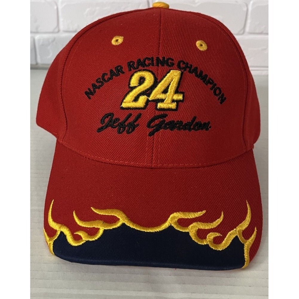 NASCAR Jeff Gordon Hat Mens OSFM Red 24 Racing Champion Flame Brim
